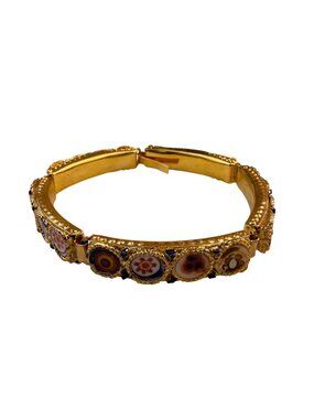 Antique Italian Gold Tone Womens Micro Mosaic Bracelet Colorful Circular Design
